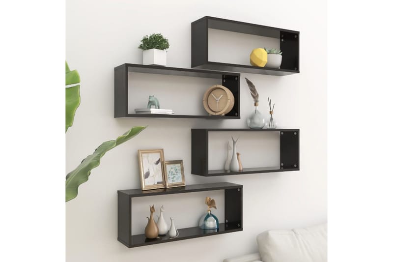 Vägghylla kubformad 4 st svart 60x15x23 cm spånskiva - Svart - Förvaring - Hylla - Vägghylla