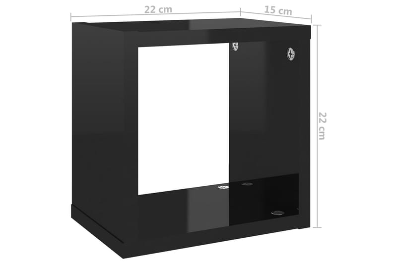 Vägghylla kubformad 4 st svart högglans 22x15x22 cm - Svart högglans - Vägghylla