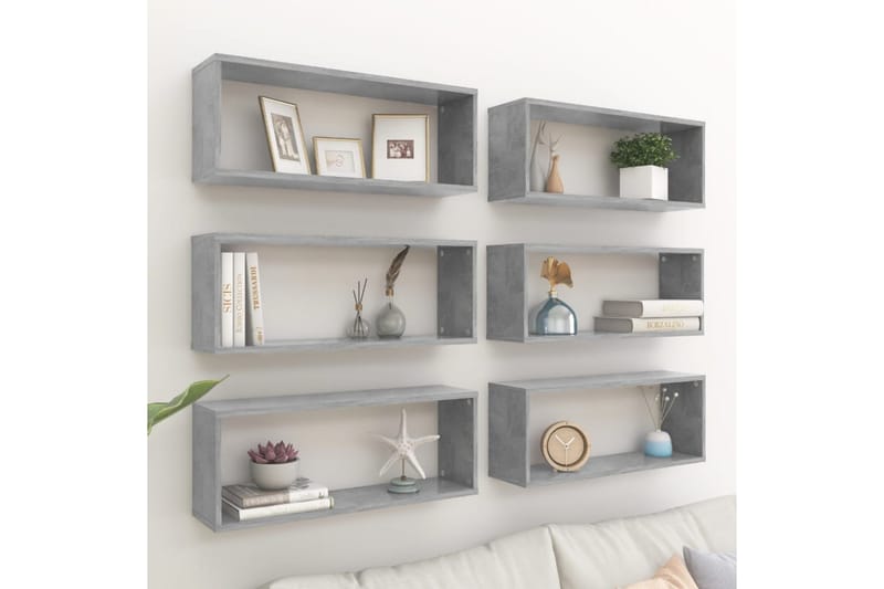 Vägghylla kubformad 6 st betonggrå 60x15x23 cm spånskiva - Betonggrå - Förvaring - Hylla - Vägghylla