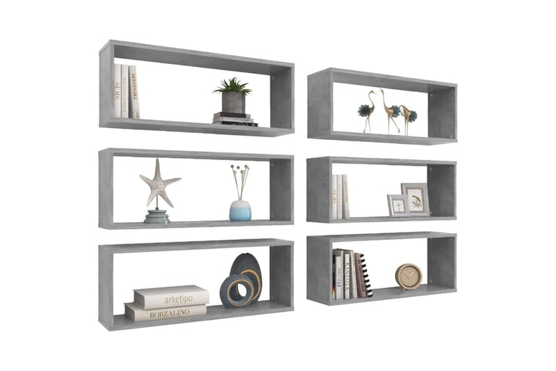 Vägghylla kubformad 6 st betonggrå 60x15x23 cm spånskiva - Betonggrå - Förvaring - Hylla - Vägghylla