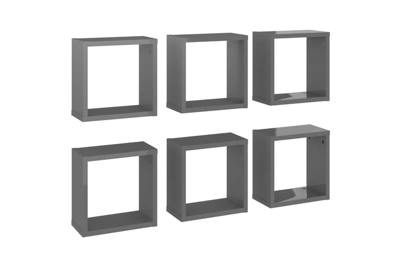 Vägghylla kubformad 6 st grå högglans 30x15x30 cm - Grå högglans - Vägghylla