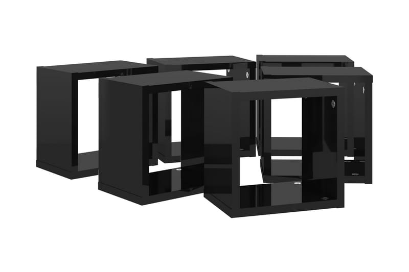 Vägghylla kubformad 6 st svart högglans 22x15x22 cm - Svart högglans - Vägghylla