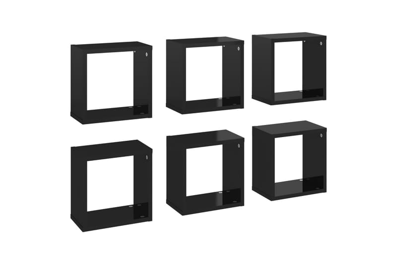 Vägghylla kubformad 6 st svart högglans 26x15x26 cm - Svart högglans - Vägghylla