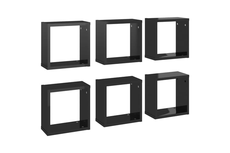 Vägghylla kubformad 6 st svart högglans 30x15x30 cm - Svart högglans - Vägghylla