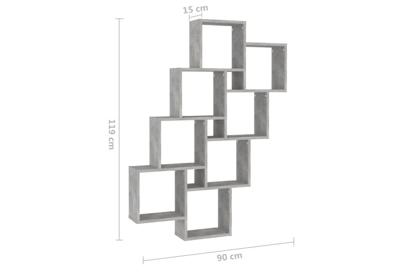 Vägghylla kubformad betonggrå 90x15x119 cm spånskiva - Betonggrå - Vägghylla