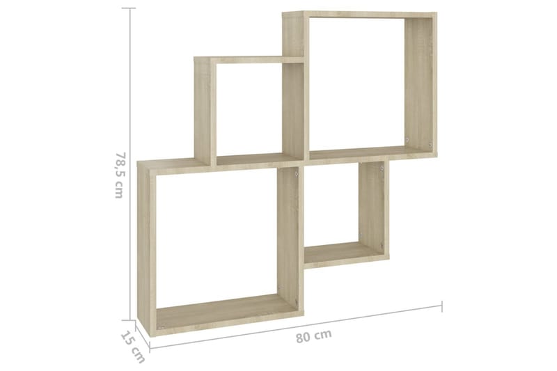 Vägghylla kubformad sonoma-ek 80x15x78,5 cm spånskiva - Brun - Vägghylla