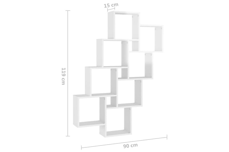 Vägghylla kubformad vit högglans 90x15x119 cm spånskiva - Vit högglans - Vägghylla