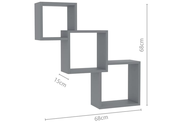 Kubhyllor högglans grå 84,5x15x27 cm spånskiva - Grå - Vägghylla