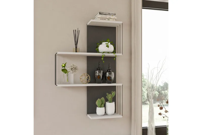 Ljusfors Vägghylla 96x65 cm - Vit/Antracit - Förvaring - Hylla - Vägghylla