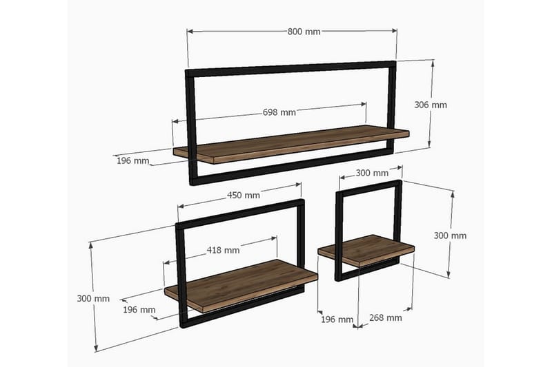 Muroran Vägghylla 80x20 cm 3 Hyllor - Brun - Förvaring - Hylla - Vägghylla