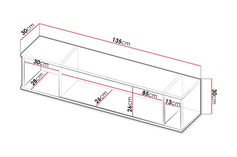 Querty Vägghylla 135x30x30 cm - Vit/Svart - Förvaring - Hylla - Vägghylla