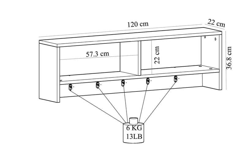 Rinorea Väggkrok 120x36,8 cm - Vit - Förvaring - Hylla - Vägghylla