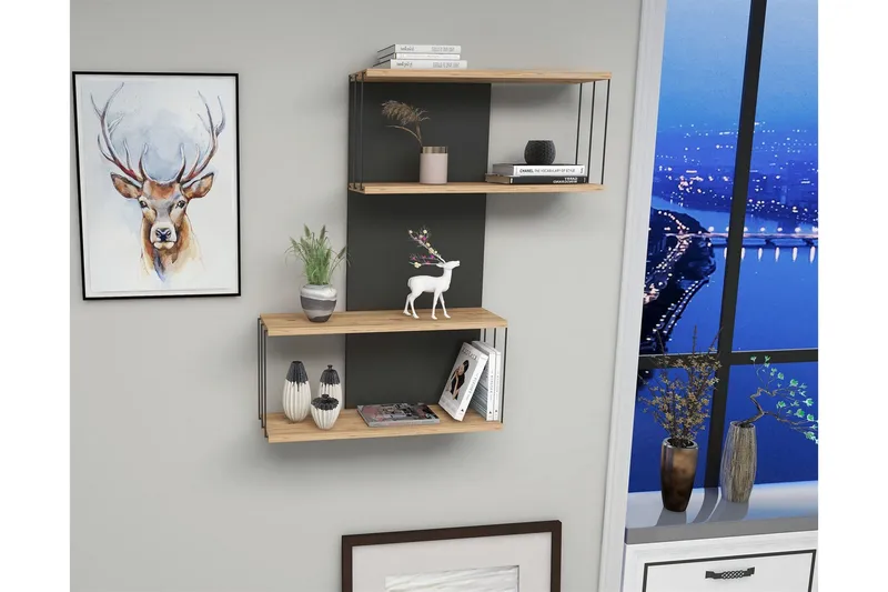 Riyana Vägghylla 19x65 cm - Antracit/Natur - Förvaring - Hylla - Vägghylla