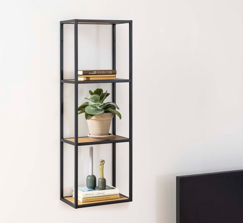 Vägghylla Seaford 24x37x108 cm - vild ek-look med svart ram - Förvaring - Hylla - Vägghylla