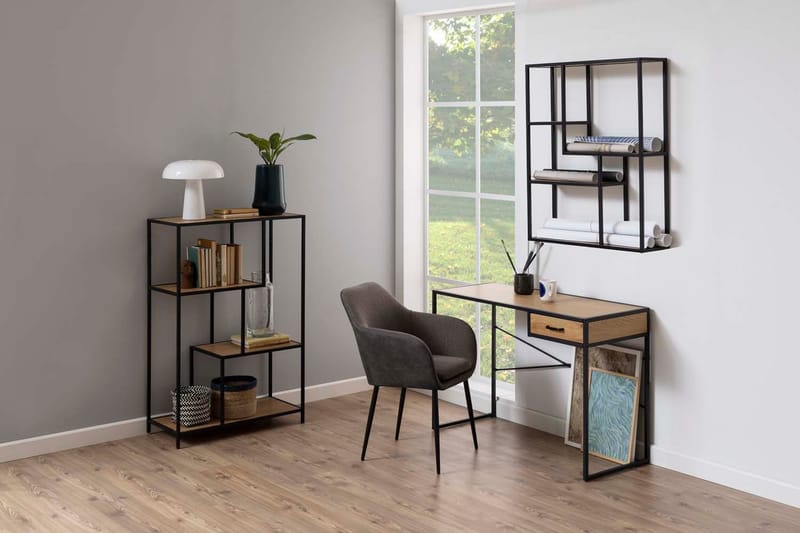 Vägghylla Seaford 75x20x91 cm - vild ek-look med svart ram - Förvaring - Hylla - Vägghylla