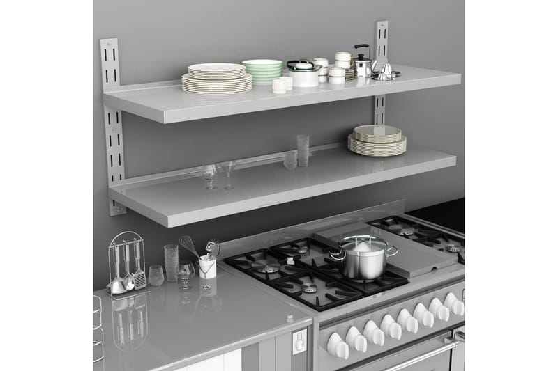 Svävande vägghylla 2 plan rostfritt stål 150x30 cm - Grå - Förvaring - Hylla - Vägghylla
