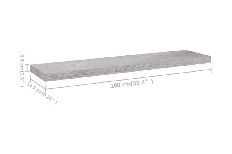Svävande vägghylla betonggrå 100x23,5x3,8 cm MDF - Grå - Förvaring - Hylla - Vägghylla