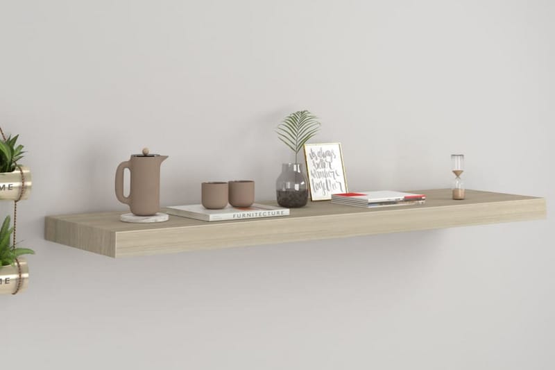 Svävande vägghylla ek 90x23,5x3,8 cm MDF - Brun - Förvaring - Hylla - Vägghylla