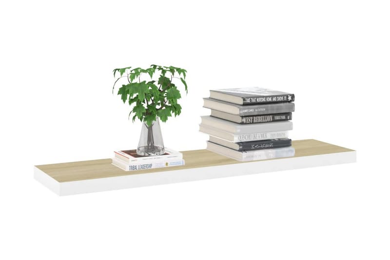 Svävande vägghylla ek och vit 100x23,5x3,8 cm MDF - Vit - Förvaring - Hylla - Vägghylla