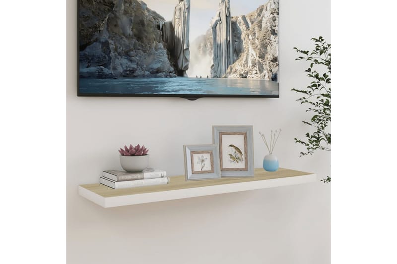 Svävande vägghylla ek och vit 100x23,5x3,8 cm MDF - Vit - Förvaring - Hylla - Vägghylla