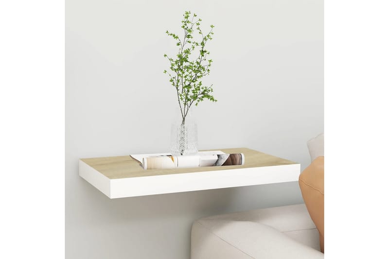 Svävande vägghylla ek och vit 40x23x3,8 cm MDF - Vit/Trä - Förvaring - Hylla - Vägghylla