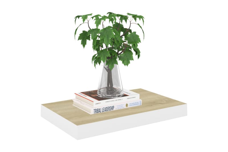 Svävande vägghylla ek och vit 40x23x3,8 cm MDF - Vit/Trä - Förvaring - Hylla - Vägghylla