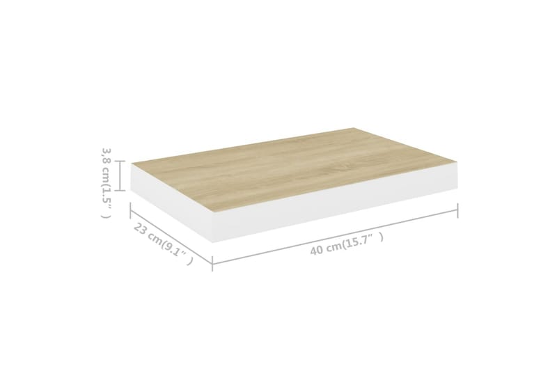 Svävande vägghylla ek och vit 40x23x3,8 cm MDF - Vit/Trä - Förvaring - Hylla - Vägghylla