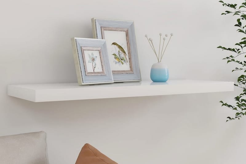 Svävande vägghylla ek och vit 80x23,5x3,8 cm MDF - Vit/Trä - Förvaring - Hylla - Vägghylla