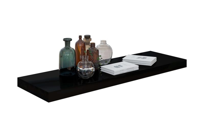 Svävande vägghylla svart högglans 80x23,5x3,8 cm MDF - Svart - Förvaring - Hylla - Vägghylla