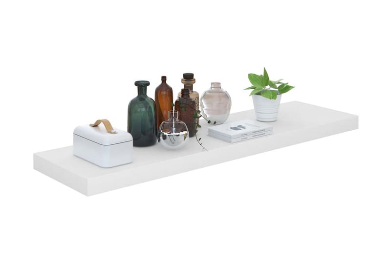 Svävande vägghylla vit högglans 90x23,5x3,8 cm MDF - Vit - Förvaring - Hylla - Vägghylla