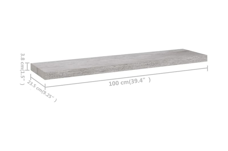 Svävande vägghyllor 2 st betonggrå 100x23,5x3,8 cm MDF - Grå - Förvaring - Hylla - Vägghylla