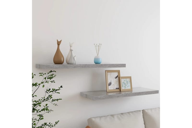 Svävande vägghyllor 2 st betonggrå 80x23,5x3,8 cm MDF - Betonggrå - Förvaring - Hylla - Vägghylla