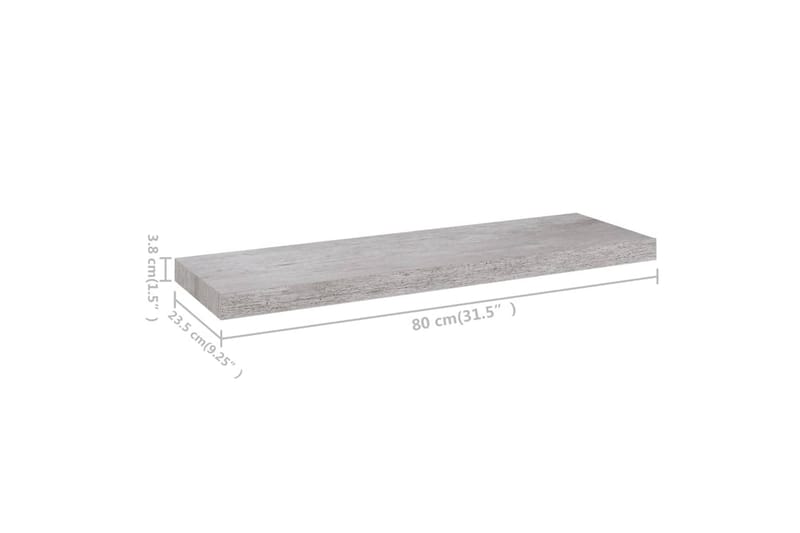 Svävande vägghyllor 2 st betonggrå 80x23,5x3,8 cm MDF - Betonggrå - Förvaring - Hylla - Vägghylla