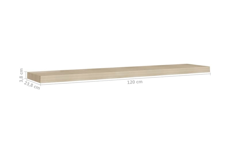 Svävande vägghyllor 2 st ek 120x23,5x3,8 cm MDF - Brun - Förvaring - Hylla - Vägghylla