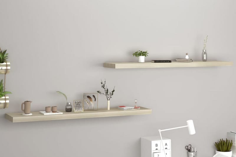 Svävande vägghyllor 2 st ek 120x23,5x3,8 cm MDF - Brun - Förvaring - Hylla - Vägghylla
