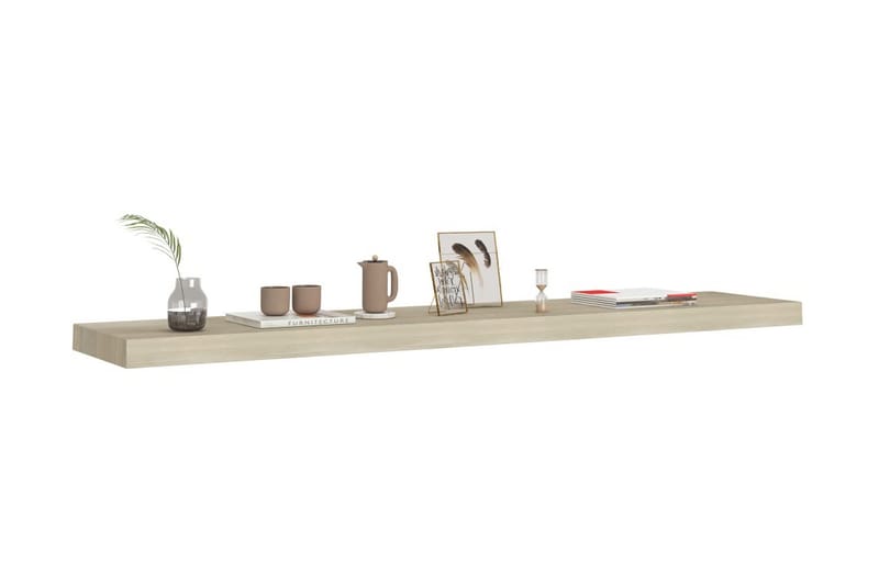 Svävande vägghyllor 2 st ek 120x23,5x3,8 cm MDF - Brun - Förvaring - Hylla - Vägghylla