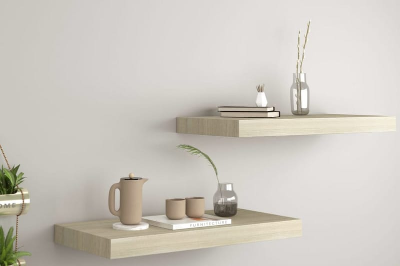 Svävande vägghyllor 2 st ek 50x23x3,8 cm MDF - Brun - Förvaring - Hylla - Vägghylla