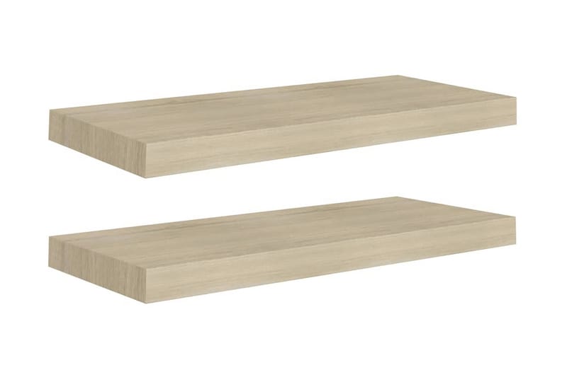 Svävande vägghyllor 2 st ek 60x23,5x3,8 cm MDF - Brun - Förvaring - Hylla - Vägghylla