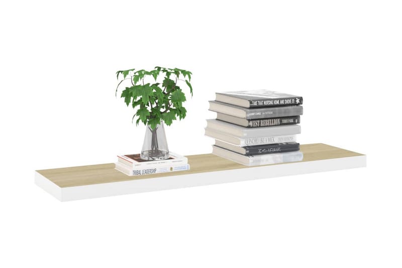 Svävande vägghyllor 2 st ek och vit 100x23,5x3,8 cm MDF - Vit - Förvaring - Hylla - Vägghylla