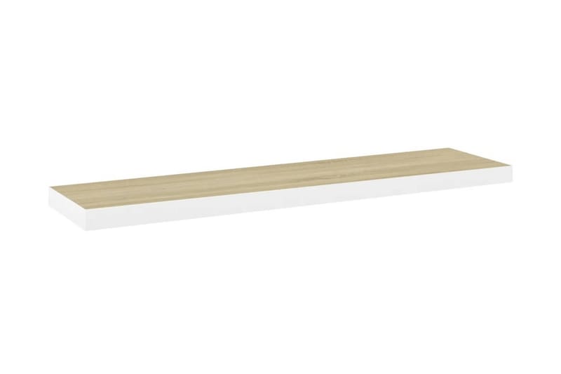 Svävande vägghyllor 2 st ek och vit 100x23,5x3,8 cm MDF - Vit - Förvaring - Hylla - Vägghylla