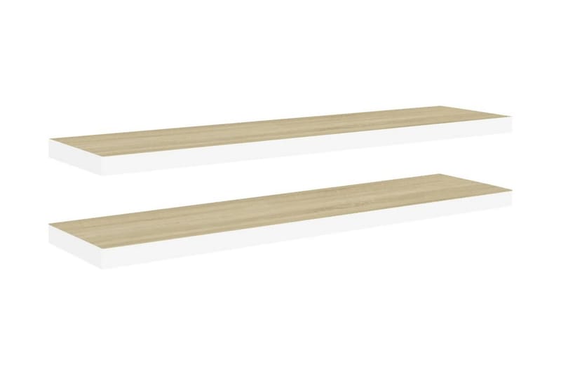 Svävande vägghyllor 2 st ek och vit 100x23,5x3,8 cm MDF - Vit - Förvaring - Hylla - Vägghylla