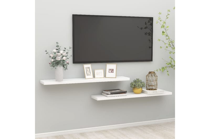 Svävande vägghyllor 2 st ek och vit 120x23,5x3,8 cm MDF - Vit/Trä - Förvaring - Hylla - Vägghylla