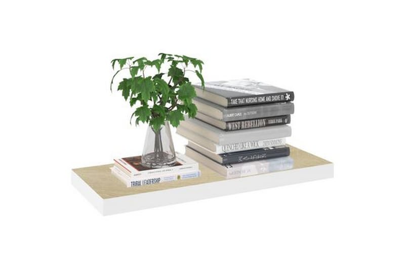 Svävande vägghyllor 2 st ek och vit 60x23,5x3,8 cm MDF - Vit/Trä - Förvaring - Hylla - Vägghylla