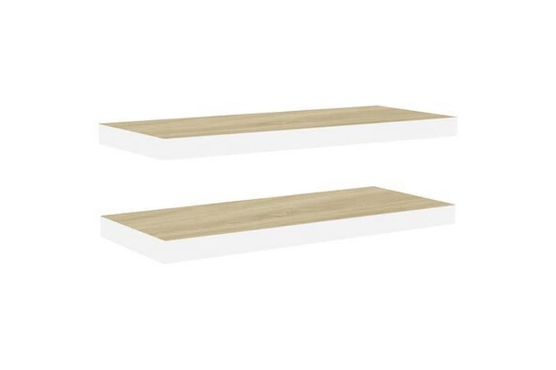 Svävande vägghyllor 2 st ek och vit 60x23,5x3,8 cm MDF - Vit/Trä - Förvaring - Hylla - Vägghylla