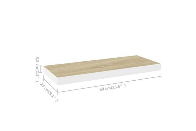 Svävande vägghyllor 2 st ek och vit 60x23,5x3,8 cm MDF - Vit/Trä - Förvaring - Hylla - Vägghylla