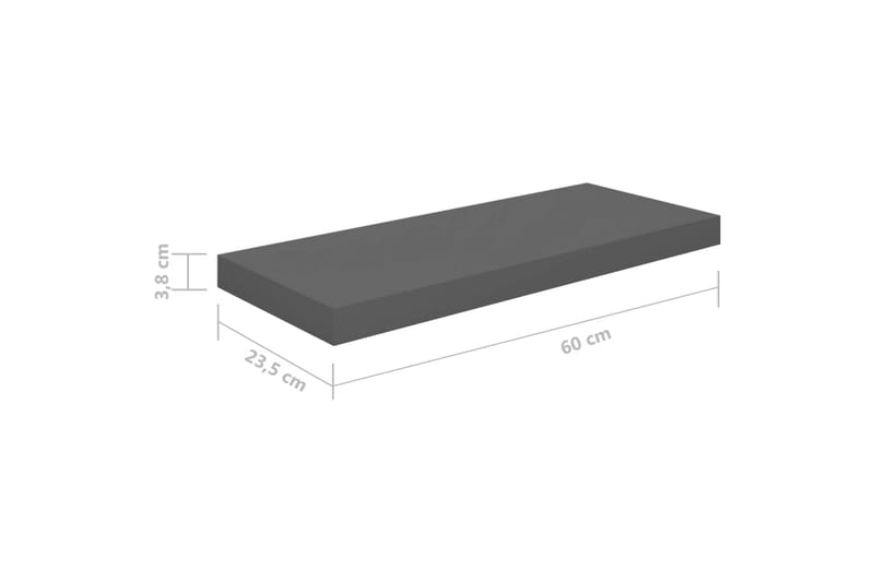 Svävande vägghyllor 2 st grå högglans 60x23,5x3,8 cm MDF - Grå - Förvaring - Hylla - Vägghylla
