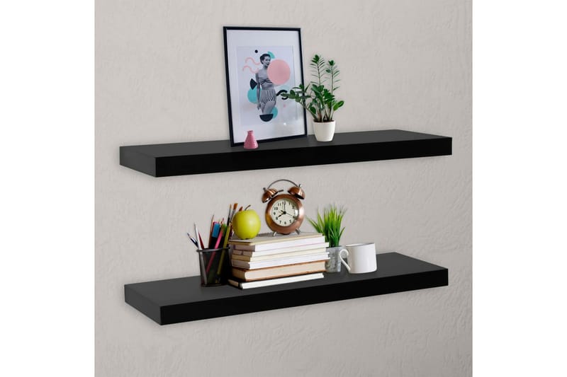Svävande vägghyllor 2 st svart 100x20x3,8 cm - Svart - Förvaring - Hylla - Vägghylla