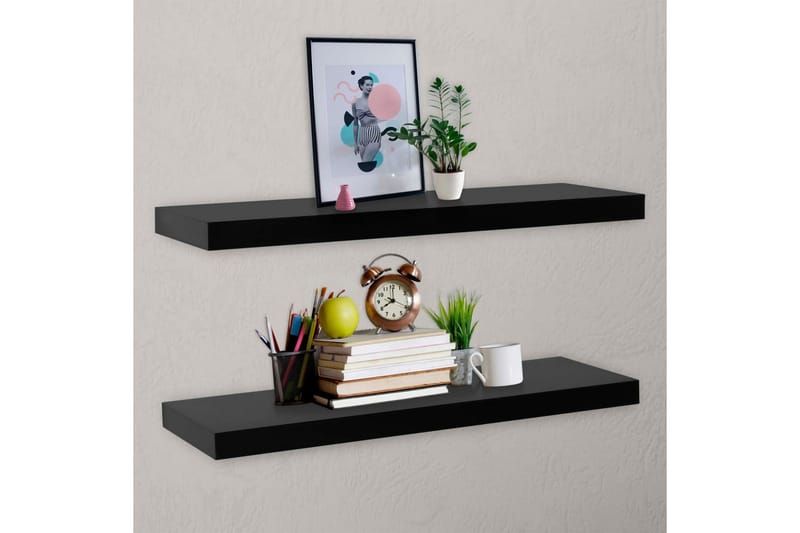 Svävande vägghyllor 2 st svart 120x20x3,8 cm - Svart - Förvaring - Hylla - Vägghylla