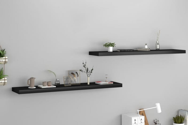 Svävande vägghyllor 2 st svart 120x23,5x3,8 cm MDF - Svart - Förvaring - Hylla - Vägghylla