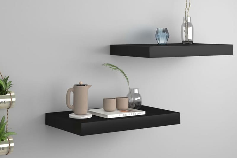 Svävande vägghyllor 2 st svart 40x23x3,8 cm MDF - Svart - Förvaring - Hylla - Vägghylla